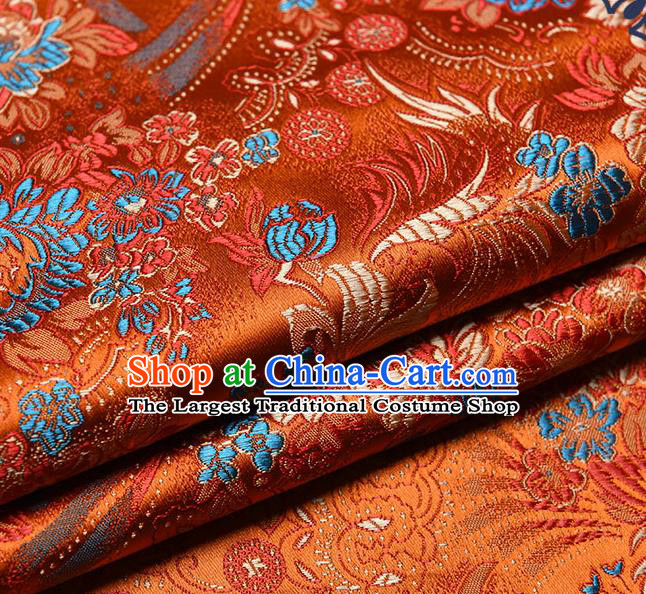Chinese Traditional Tang Suit Orange Brocade Fabric Peony Pattern Silk Cloth Cheongsam Material Drapery