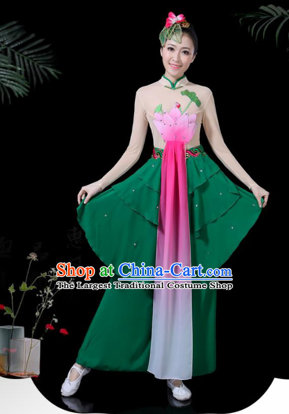 Chinese Classical Lotus Dance Costume Traditional Folk Dance Fan Dance Clothing for Women