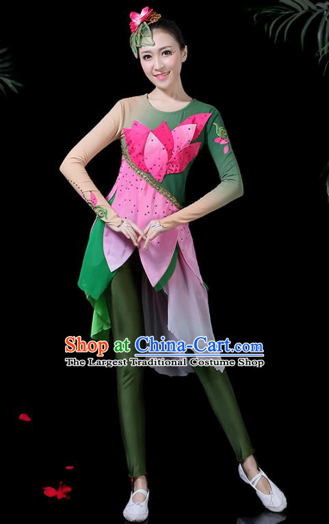 Chinese Classical Umbrella Dance Costume Traditional Folk Dance Fan Dance Lotus Clothing for Women
