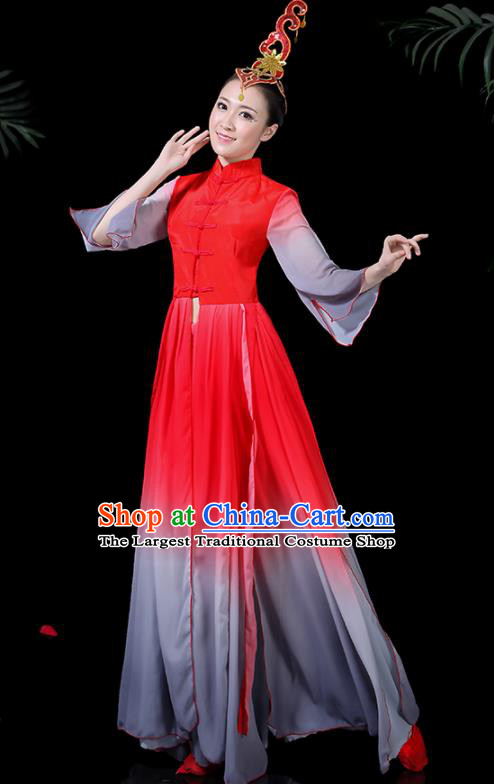 Chinese Classical Dance Red Dress Traditional Folk Dance Fan Dance Clothing for Women