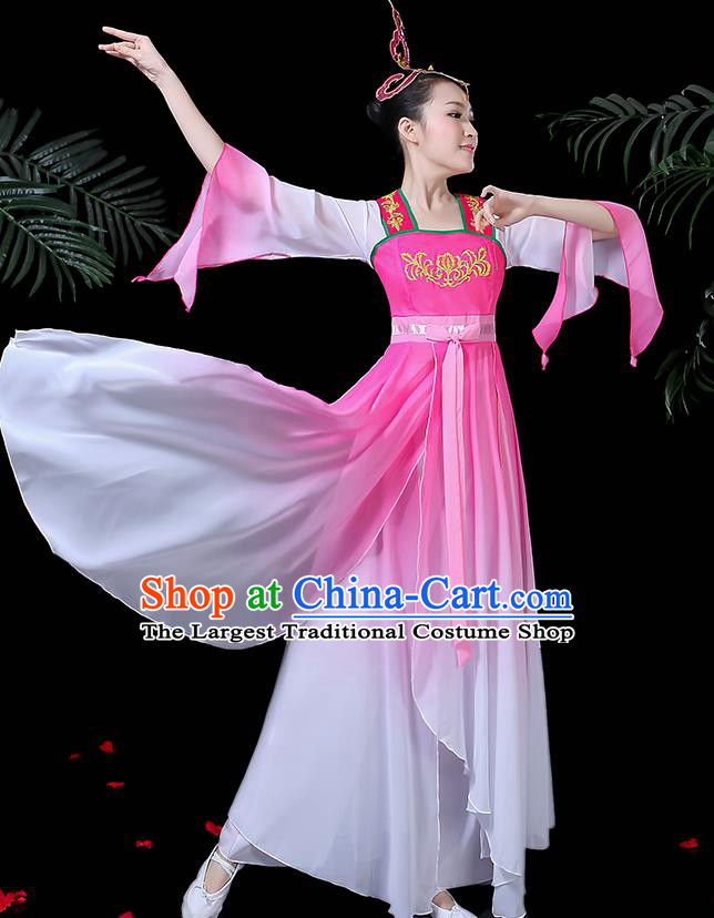 Chinese Classical Dance Pink Dress Traditional Folk Dance Fan Dance Clothing for Women