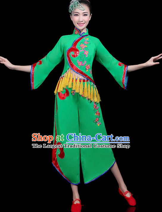 Traditional Fan Dance Yangko Green Costumes Chinese Folk Dance Umbrella Dance Costume for Women
