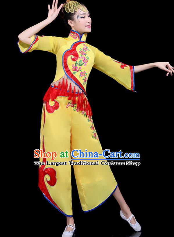 Traditional Fan Dance Yangko Yellow Costumes Chinese Folk Dance Umbrella Dance Costume for Women