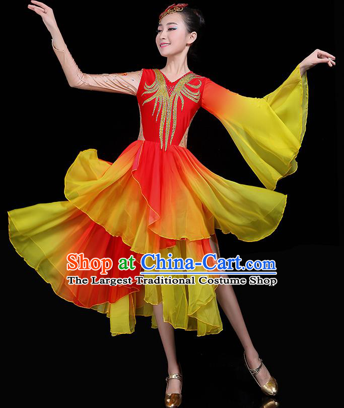 Traditional Fan Dance Classical Dance Red Dress Chinese Folk Dance Umbrella Dance Costume for Women