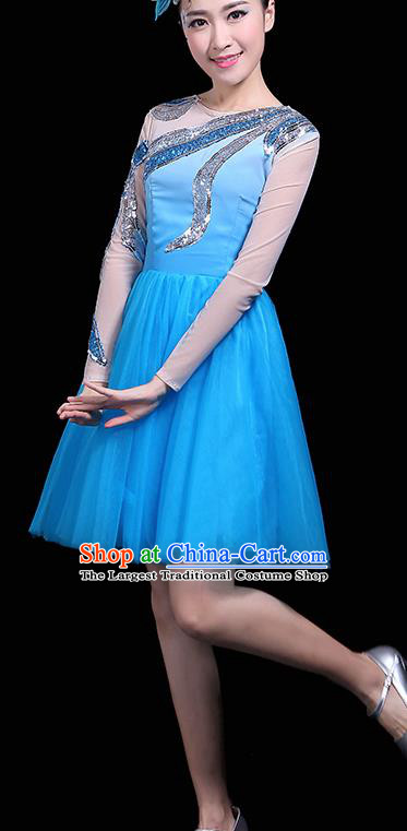 Professional Dance Modern Dance Blue Bubble Dress Stage Performance Chorus Costume for Women