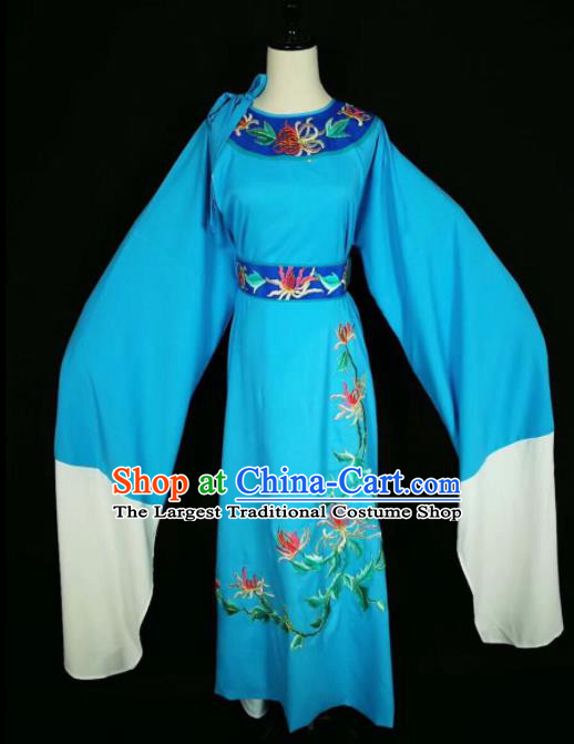 Chinese Traditional Beijing Opera Scholar Costume Peking Opera Embroidered Chrysanthemum Blue Robe for Adults