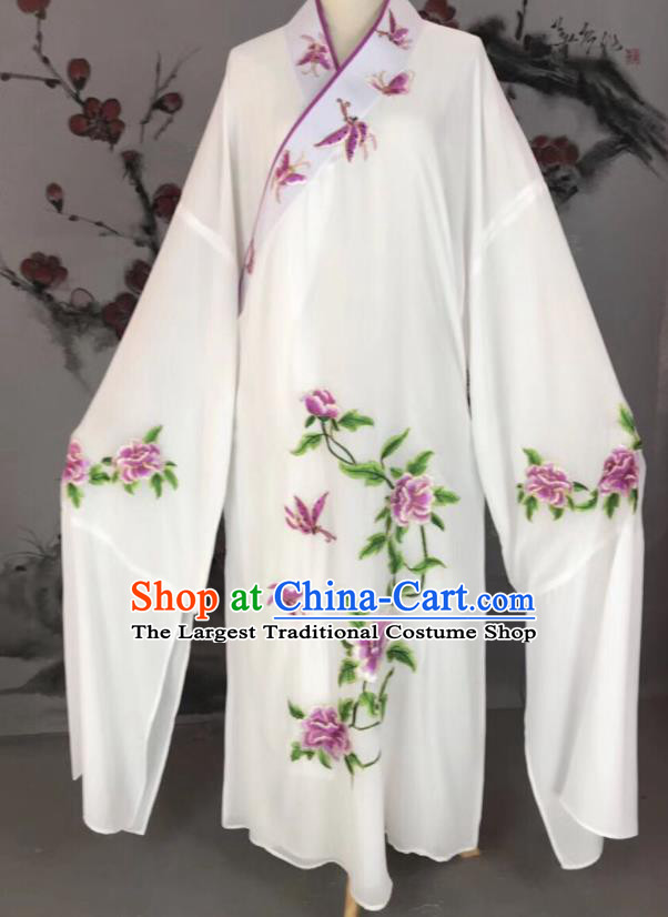 Chinese Traditional Beijing Opera Scholar Costume Peking Opera Niche White Embroidered Robe for Adults