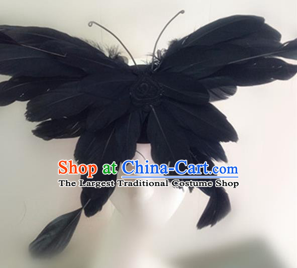 Top Halloween Catwalks Hair Accessories Stage Show Black Feather Butterfly Headdress for Women
