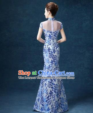 Chinese Traditional Qipao Dress Classical Costume Blue Cheongsam for Women