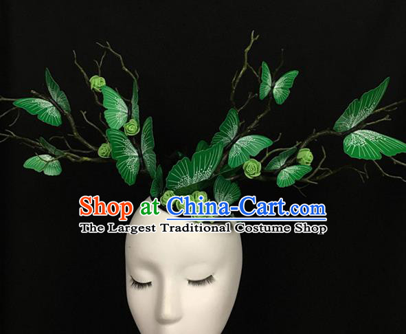 Top Brazilian Carnival Stage Show Headpiece Halloween Catwalks Green Butterfly Hair Accessories for Women