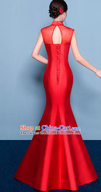 Chinese Traditional Elegant Magnolia Qipao Dress Classical Costume Red Cheongsam for Women