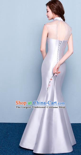 Chinese Traditional Elegant Magnolia Qipao Dress Classical Costume White Cheongsam for Women