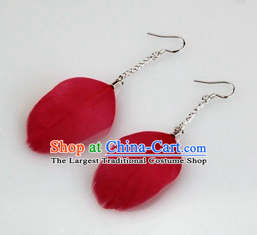 Top Halloween Ear Accessories Carnival Catwalks Red Feather Earrings for Women