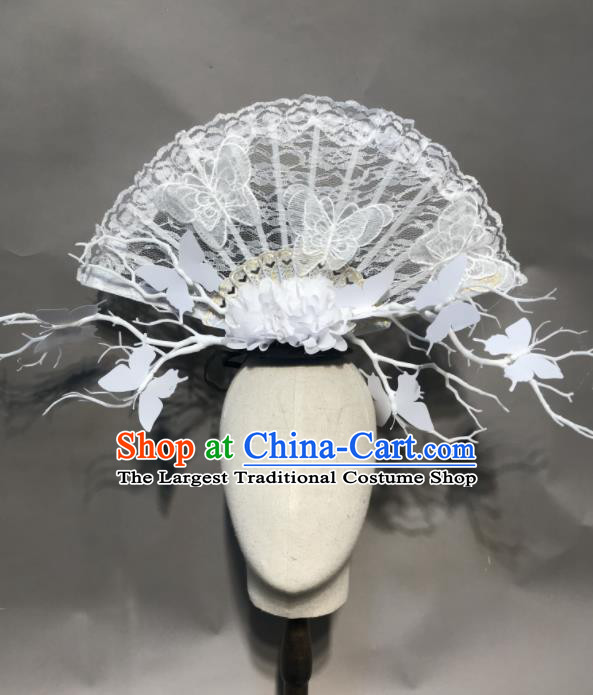 Top Chinese Stage Show White Lace Fan Hair Accessories Halloween Fancy Dress Ball Headdress for Women
