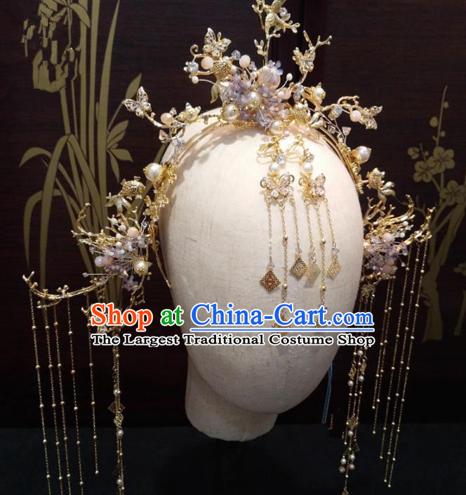 Top Chinese Traditional Wedding Tassel Phoenix Coronet Classical Hairpins Headdress for Women