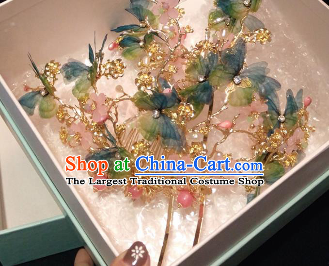 Top Chinese Traditional Wedding Blue Butterfly Phoenix Coronet Classical Hairpins Headdress for Women