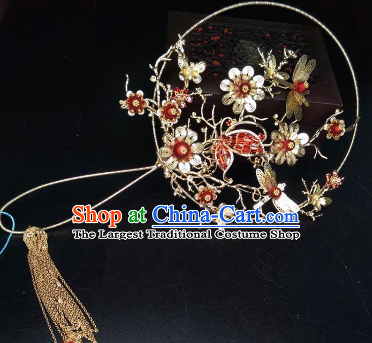 Chinese Traditional Wedding Accessories Classical Bride Butterfly Flowers Palace Fans for Women