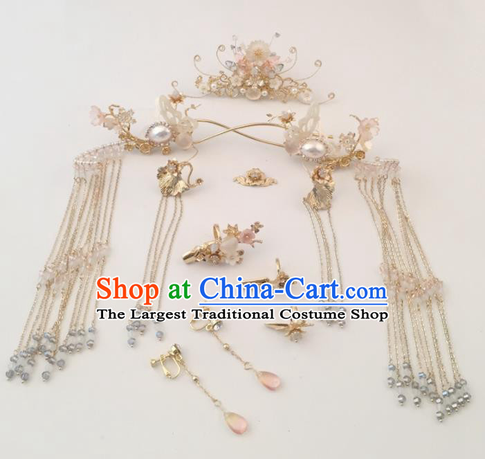 Top Chinese Traditional Hair Accessories Ancient Classical Shell Butterfly Hair Clips Palace Hairpins Complete Set for Women