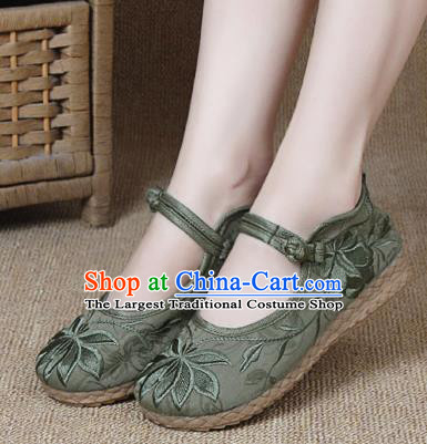 Chinese Shoes Wedding Shoes Traditional Embroidered Shoes Embroidery Lotus Green Hanfu Shoes for Women