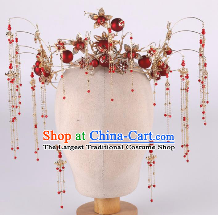 Top Chinese Traditional Wedding Hair Accessories Ancient Classical Tassel Phoenix Coronet Hairpins Headdress for Women