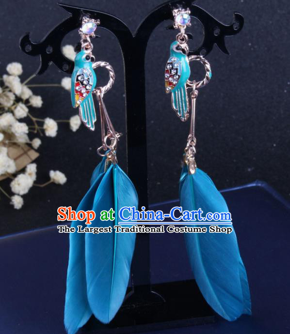 Top Grade Gothic Ear Accessories Catwalks Blue Feather Earrings for Women