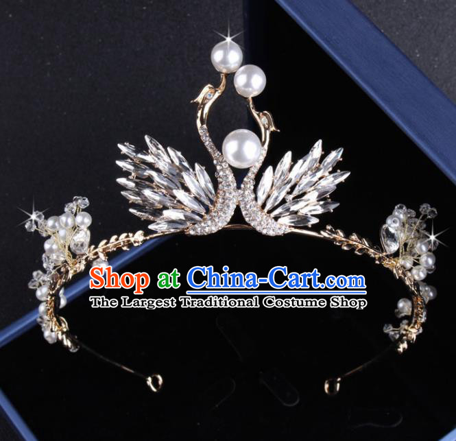 Top Grade Baroque Hair Accessories Catwalks Princess Crystal Swan Pearls Royal Crown for Women