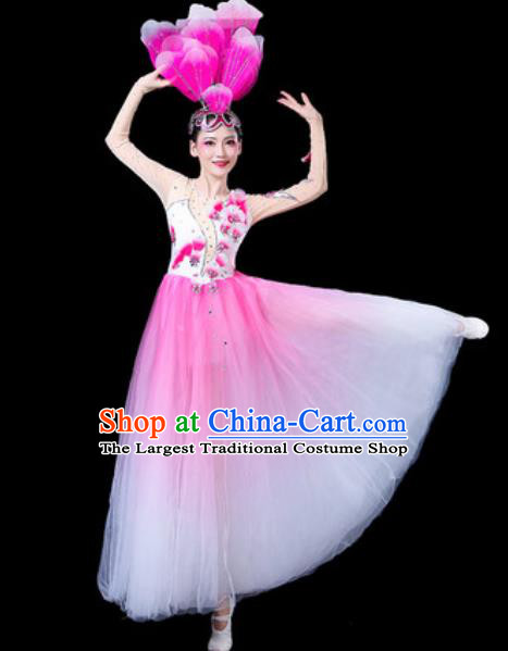 Top Grade Stage Show Chorus Costumes Group Dance Modern Dance Pink Veil Dress for Women