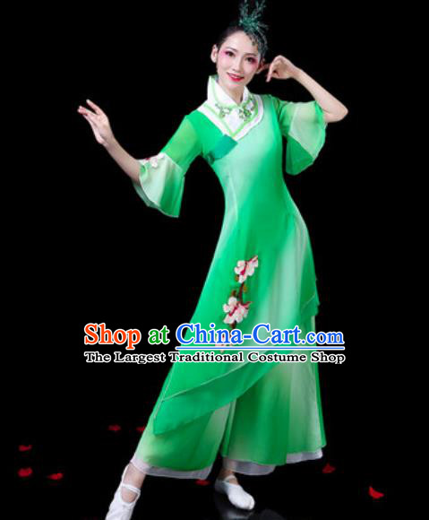 Chinese Classical Dance Costumes Traditional Umbrella Dance Lotus Dance Green Dress for Women