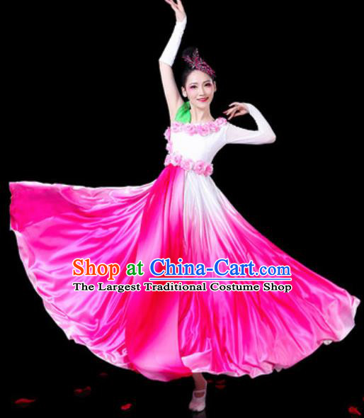 Chinese Classical Fan Dance Pink Dress Traditional Chorus Umbrella Dance Costumes for Women