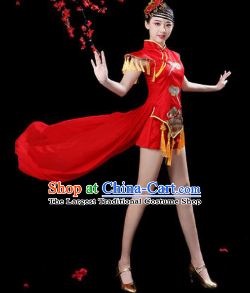 Chinese Traditional Folk Dance Yangko Dance Costumes Drum Dance Red Clothing for Women
