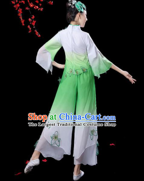 Traditional Chinese Folk Dance Drum Dance Costumes Fan Dance Yangko Green Clothing for Women