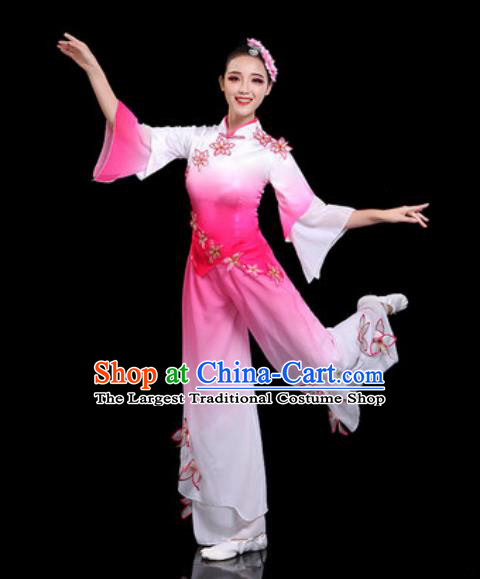 Traditional Chinese Folk Dance Drum Dance Costumes Fan Dance Yangko Pink Clothing for Women