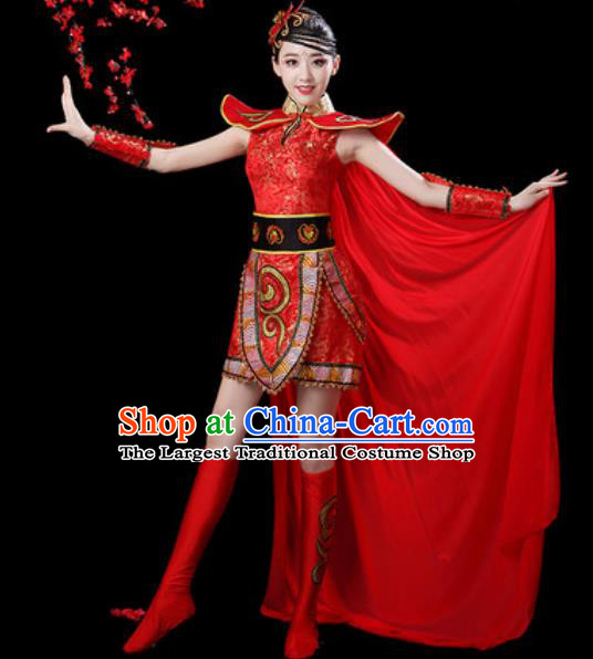 Traditional Chinese Folk Dance Waist Drum Dance Costumes Fan Dance Yangko Red Clothing for Women