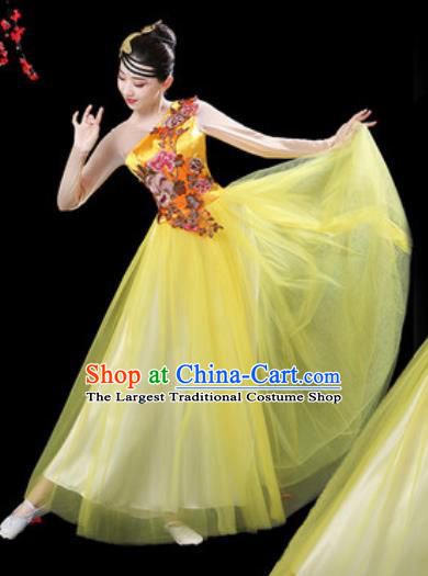 Top Grade Chorus Stage Show Group Dance Costumes Modern Dance Yellow Veil Dress for Women