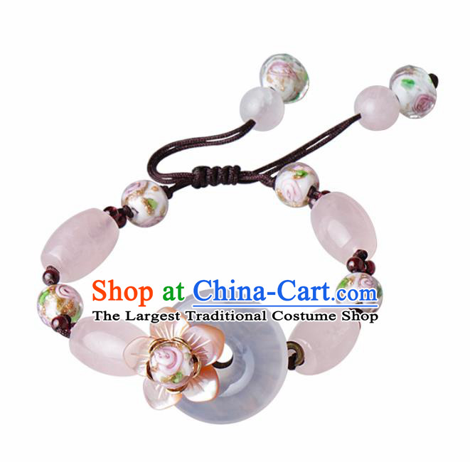 Chinese Traditional Jewelry Accessories National Hanfu Rose Quartz Beads Bracelet for Women