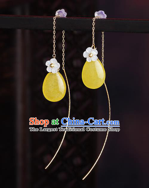 Chinese National Hanfu Classical Yellow Earrings Traditional Ear Jewelry Accessories for Women