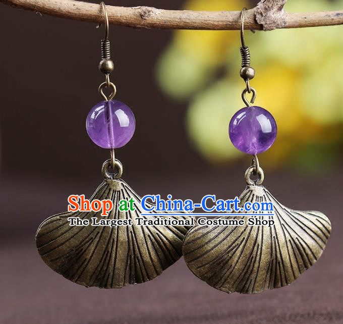 Chinese National Classical Hanfu Ginkgo Leaf Earrings Traditional Ear Jewelry Accessories for Women