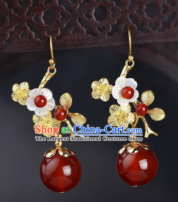 Chinese Yunnan National Classical Golden Wintersweet Earrings Traditional Ear Jewelry Accessories for Women