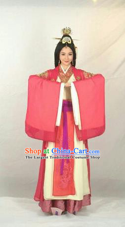 Chinese Traditional Han Dynasty Queen Replica Costumes Ancient Empress Hanfu Dress and Headpiece Complete Set