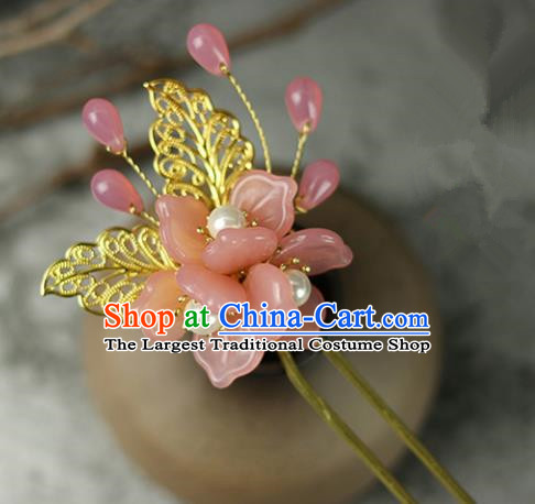 Handmade Chinese Traditional Pink Flowers Hairpins Traditional Classical Hanfu Hair Accessories for Women