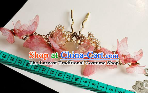 Handmade Chinese Traditional Red Butterfly Hairpins Ancient Classical Hanfu Hair Accessories for Women