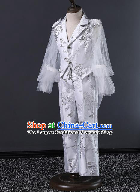 Children Modern Dance Costume Compere Halloween Catwalks Embroidered White Suits for Kids