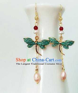 Chinese Ancient Handmade Dragonfly Earrings Traditional Classical Hanfu Ear Jewelry Accessories for Women
