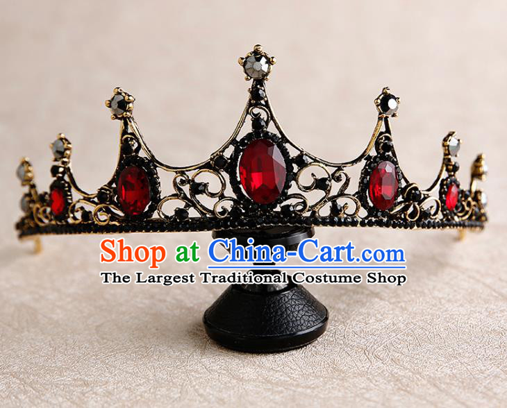 Handmade Top Grade Bride Red Jewel Hair Clasp Hair Accessories Baroque Queen Royal Crown for Women