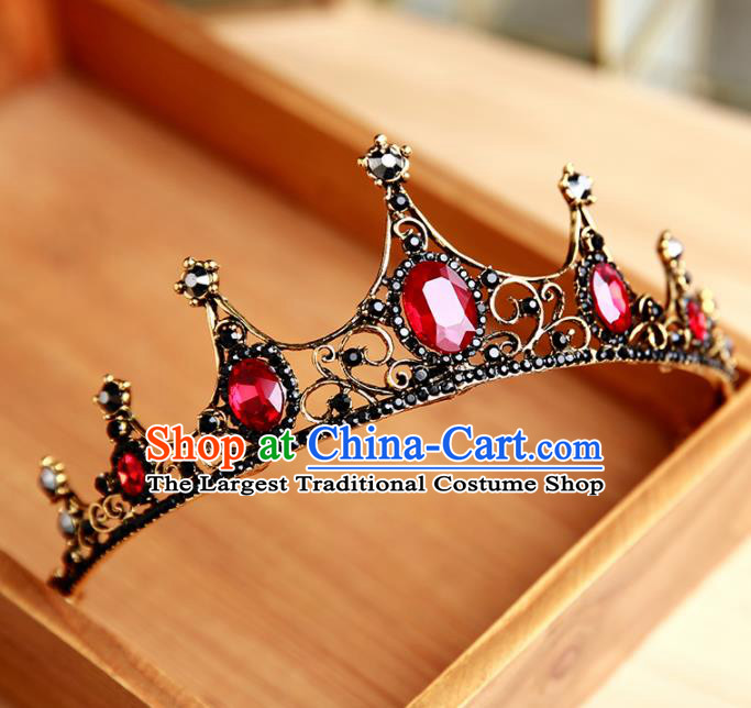 Handmade Top Grade Bride Ruby Hair Clasp Hair Accessories Baroque Queen Royal Crown for Women