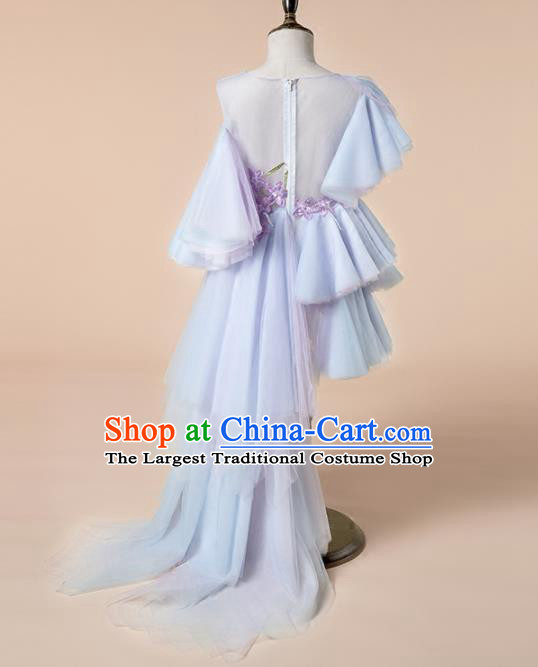 Children Princess Catwalks Costume Girls Compere Modern Dance Blue Veil Bubble Full Dress for Kids