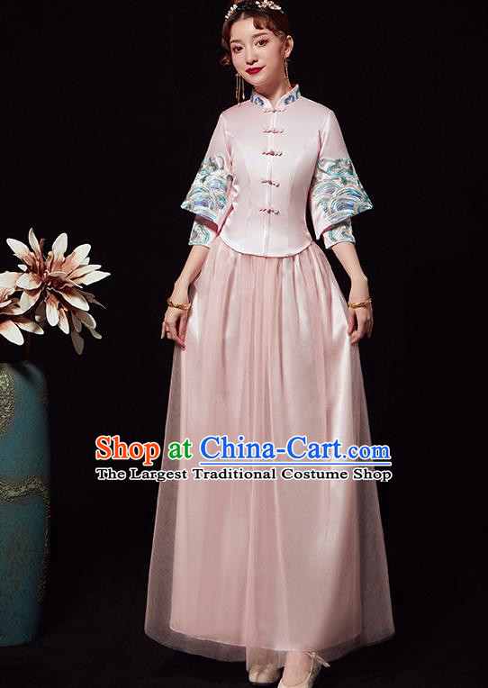 Chinese Traditional Wedding Costumes Ancient Bride Embroidered Pink Xiuhe Suits Full Dress for Women