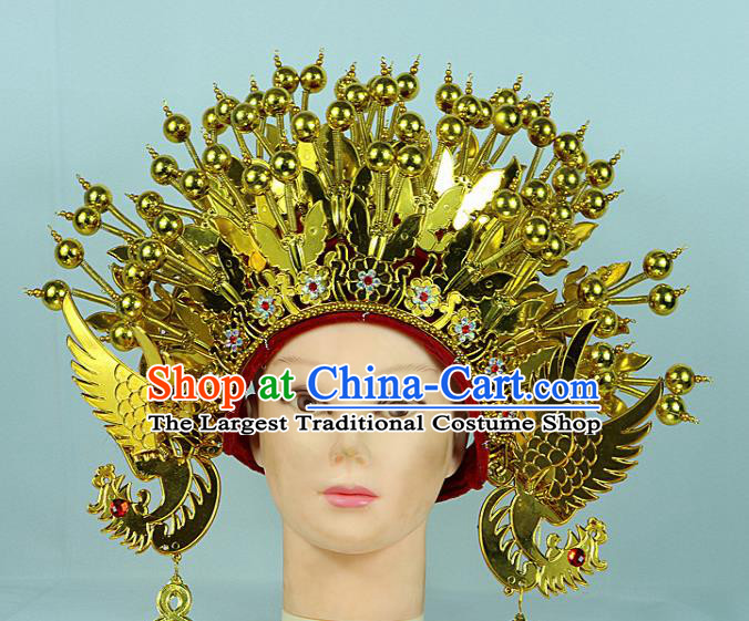 Chinese Traditional Peking Opera Bride Phoenix Coronet Beijing Opera Princess Golden Chaplet Hats for Women