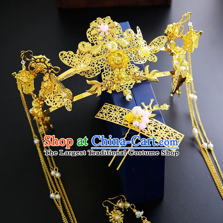 Chinese Ancient Traditional Hanfu Wedding Phoenix Coronet Hairpins Handmade Classical Hair Accessories Complete Set for Women