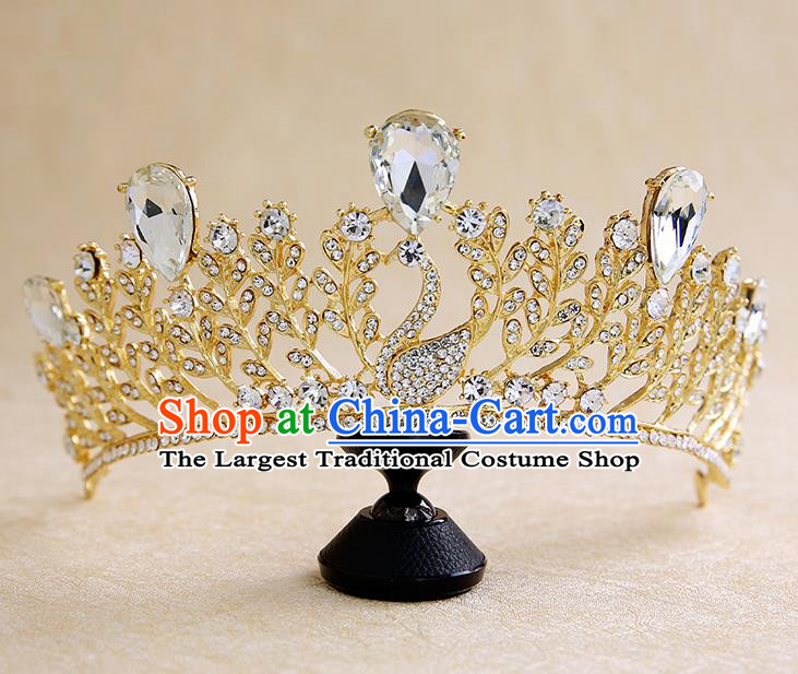 Handmade Baroque Crystal Swan Royal Crown Hair Accessories Princess Hair Clasp for Women